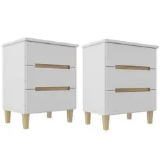 Kit 2 Mesas de Cabeceira 3 Gavetas 100% MDF Pés em Madeira Maciça LOGAN Yescasa