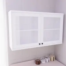 Armário Aéreo 120cm 2 Portas com Vidro 100% MDF Cozinha Sevilha Branco
