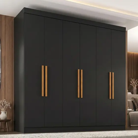 Guarda-roupa Casal 6 Portas 2 Gavetas Paris Preto