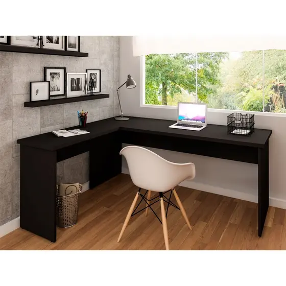 Escrivaninha Mesa Escritório em L Tampo 160cm Preto Preto
