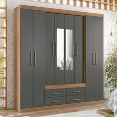 Guarda Roupa Casal 8 Portas 4 Gavetas Nápoles com Espelhos Jatoba/Grafite