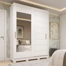 Guarda-Roupa Solteiro 160cm 2 Portas de Correr com Espelhos 100% Mdf Dubai Espresso Móveis Branco