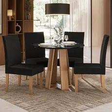 Conjunto Sala de Jantar 1 Mesa Redonda com 4 Cadeiras Mel/Preto