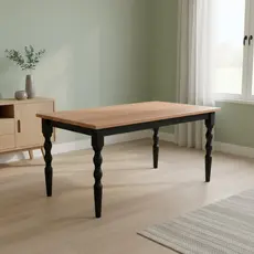 Mesa Retangular Pés Torneados Madeira Maciça 6 Lugares Gardênia Yescasa Preto/Natural