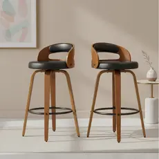 Kit 2 Banquetas para Cozinha Altas Giratórias Madeira Roma Rivatti Preto/Marrom