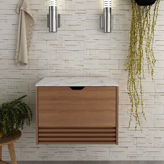 Gabinete Suspenso para Banheiro BN3613  Amêndoa/Branco