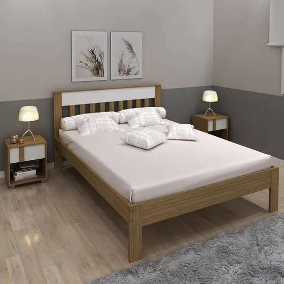 Cama de Casal Amêndoa/Branco