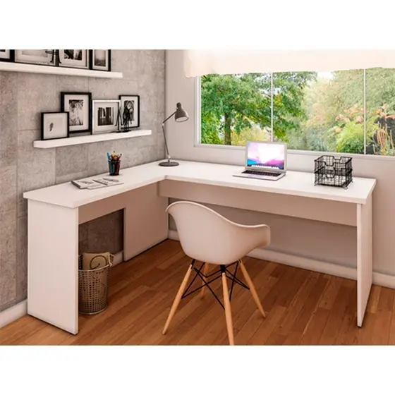 Escrivaninha Mesa Escritório em L 120cm Tampo Office Branco Branco