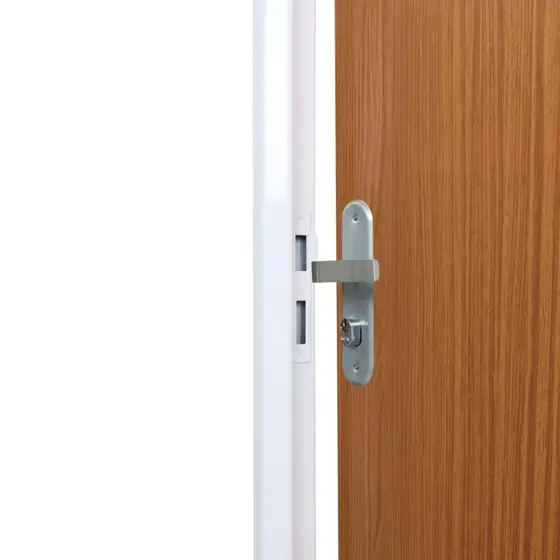 Kit Porta de Madeira Decorada 215x85cm com Batente de Aço 06cm Cantareira MGM Abertura Esquerda Mogno