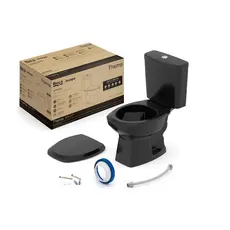 Kit de Bacia com Caixa Assento Pp com Queda Amortecida e Complementos de Instalação Thema Roca Preto Brilhante