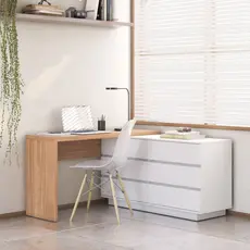 Escrivaninha em L ou Reta Oring 6 Gavetas 230cm CabeCasa MadeiraOriginals Branco E Itapuã Branco/Itapuã