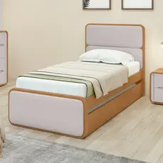 Cama Solteiro Loop Tecido Corano com Cama Auxiliar Amêndoa Clean/Off White