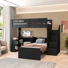 Beliche Multifuncional Solteiro Adulto com Escrivaninha Star Office Casatema MadeiraOriginals Preto Perfect Touch