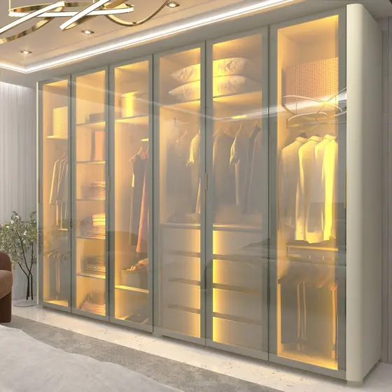 Guarda-roupa Casal 6 Portas com 6 Portas Reflecta com Pés com Led Innova 100% MDF Off White