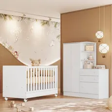 Quarto para Bebê Completo 2 Peças Guarda-Roupa com Cômoda e Berço Doce Sonho
