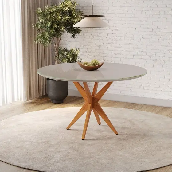 Mesa Simpatia Candian 108cm Redonda com Vidro Cinamomo/Off White
