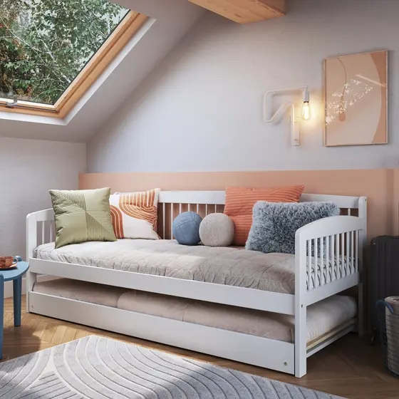 Sofá e Cama Auxiliar Andover de Madeira Maciça com Lastro Branco Branco