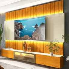 Estante para TV e Home Theater até 90 Polegadas com Vidro Reflecta 100% MDF 227cmx251,5cm Led Soberano Marrom