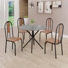 Conjunto Sala de Jantar Mesa Redonda 70cm Tampo Granito Topázio 4 Cadeiras Linda Yescasa Marrom/Preto