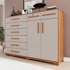 Cômoda para Quarto 2 Portas 8 Gavetas Esmeralda Expresso Móveis Cinamomo/Off White