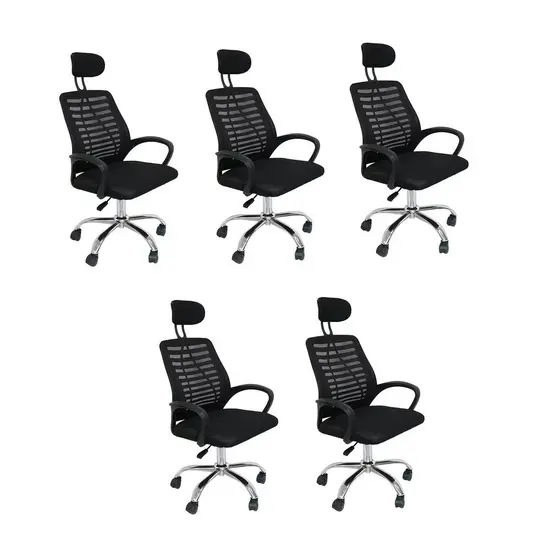 Kit 5 Cadeiras de Escritório Presidente Tela Mesh Cádis Preto Cadeira Presidente