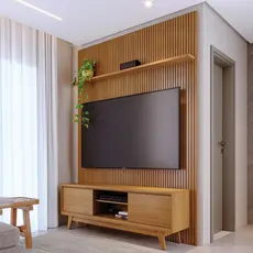 Rack com Painel para TV até 65 Polegadas MDF 179cmx303cm Frisado Milo Marrom Cumaru Cumaru