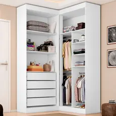 Guarda Roupa Closet Casal sem Portas Canto em L com 4 Gavetas e 3 Cabideiros Versatille Yescasa