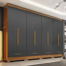 Quarto Modulado 100% MDF 4 Peças 8 Portas 4 Gavetas Smart Plus Cinamomo/Chumbo