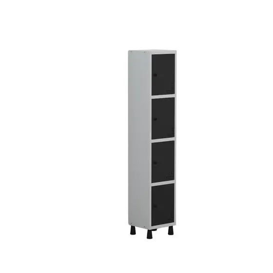 Armário Locker Guarda Volume Aço Light 4 Portas 34,5x179,5cm Cinza/Preto