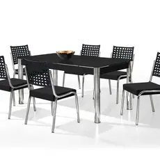 Conjunto Sala de Jantar Mesa Retangular com 6 Cadeiras Natani Yescasa Cromado/Preto