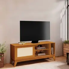 Rack para TV até 55 Polegadas 100% MDF 136cm Acabamento em Tela Rathan Cayman Marrom Cedro Cedro
