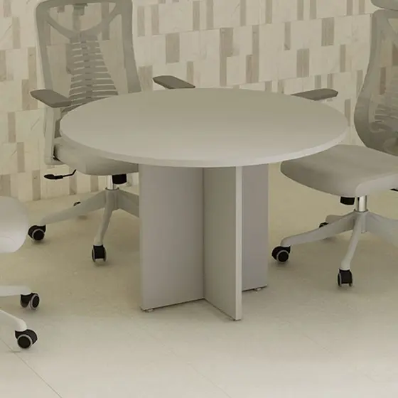 Mesa de Reunião Redonda 110cm X 110cm com 4 Lugares e Pés Painel para Escritório Corporate Cinza