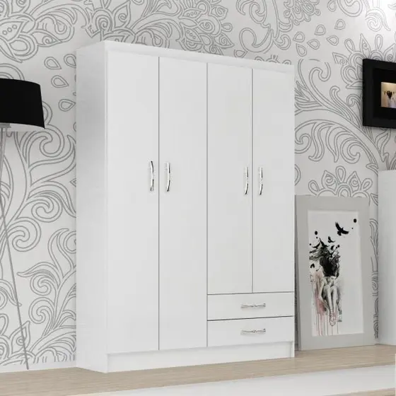 Guarda-Roupa Solteiro 4 Portas 2 Gavetas Atalaia Branco