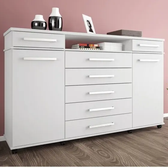 Cômoda 2 Portas 7 Gavetas Paris Espresso Móveis Branco