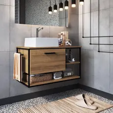 Gabinete Suspenso para Banheiro 80cm com Cuba  Preto/Mel