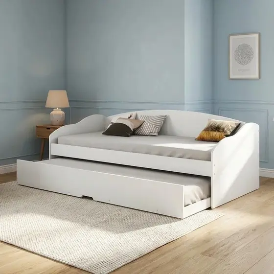 Bicama Solteiro Sofá Cama com Rodízios em MDF Funny  Branco Branco