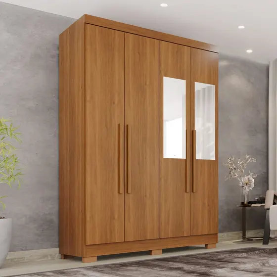 Guarda-roupa Casal com Espelho 4 Portas 2 Gavetas França Cinamomo