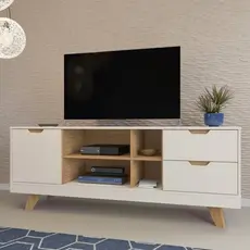 Rack para TV até 60 Polegadas 160cm 2 Gavetas Michigan Bege Off White/Carvalho Off White/Carvalho
