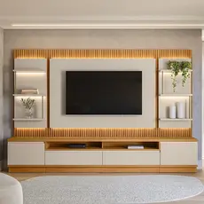 Rack Painel Ripado para TV até 70 Polegadas com LED MDF 297cmx198cm São Paulo Branco Tauari/Off White Fosco 297