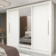 Guarda-Roupa Casal 3 Portas 1 Porta Espelhada Milão 100% MDF Yescasa Branco Branco