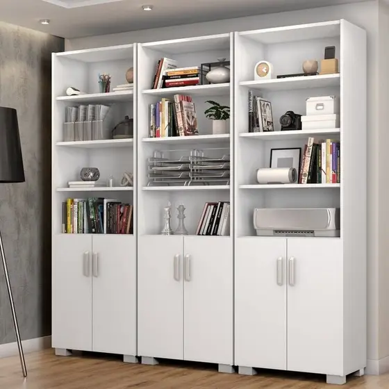 Armário Estante Multiuso Office Livreiro com 6 Portas 181,5cm Branco