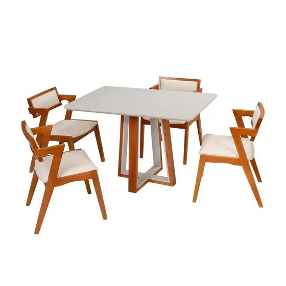 Conjunto Mesa Viena com 4 Cadeiras Madeira Maciça e Estofada Ímola Espresso Móveis