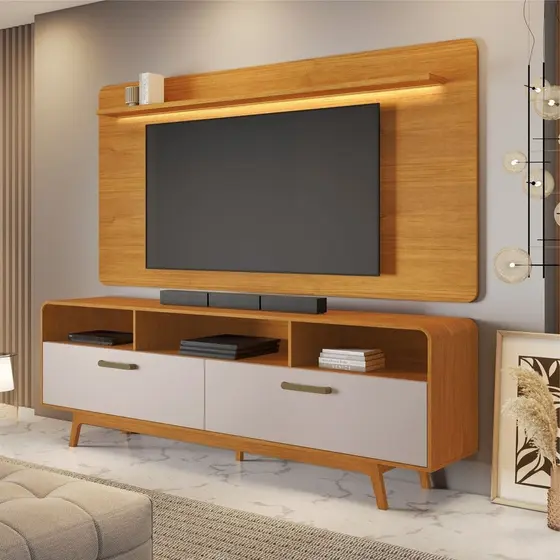 Rack com Painel para TV até 70 Polegadas com LED MDF 200cmx177cm Cristal Candian