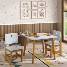 Conjunto Infantil Mesa com 2 Cadeiras Sofia  Madeira maçiça e MDF   Azul/Mel
