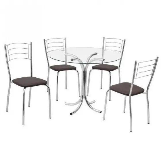 Conjunto Mesa Redonda Tampo de Vidro e 4 Cadeiras Assento Courino Renata 176 Cozinha