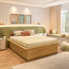 Cama Infantil Casal/Queen com 4 Gavetas Gades Yescasa Freijó