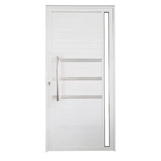 Porta Lambril de Alumínio Esquerda 210 x 90cm com Friso e Visor Linha Veneza Esquadrias Bergamo Branco