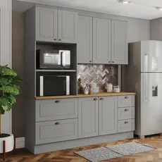 Cozinha Compacta Americana 3 Peças com Torre Quente Nature/ Cinza