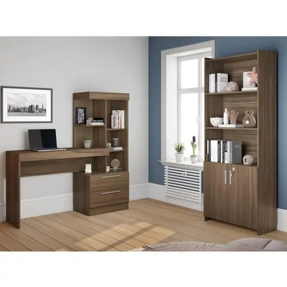 Conjunto 2 Peças 1 Escrivaninha com Estante 1 Armário 2 Portas Espresso Móveis Nogal Trend Nogal Trend