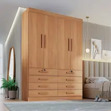 Guarda Roupa Solteiro MDF 4 Portas 8 Gavetas Marselha Plus Cinamomo
